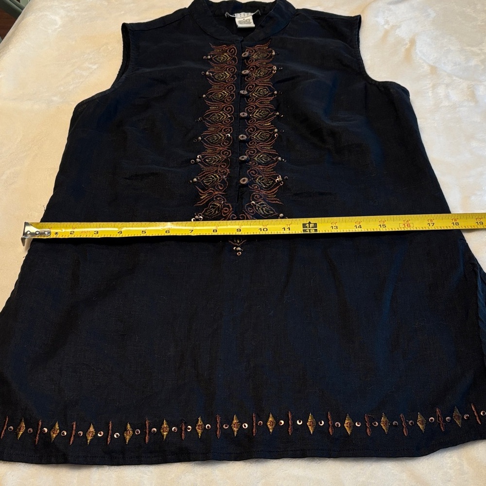 Women's CAROLE LITTLE Black Sleeveless Linen Embroidered Tunic/Top Size 8 - Picture 12 of 12
